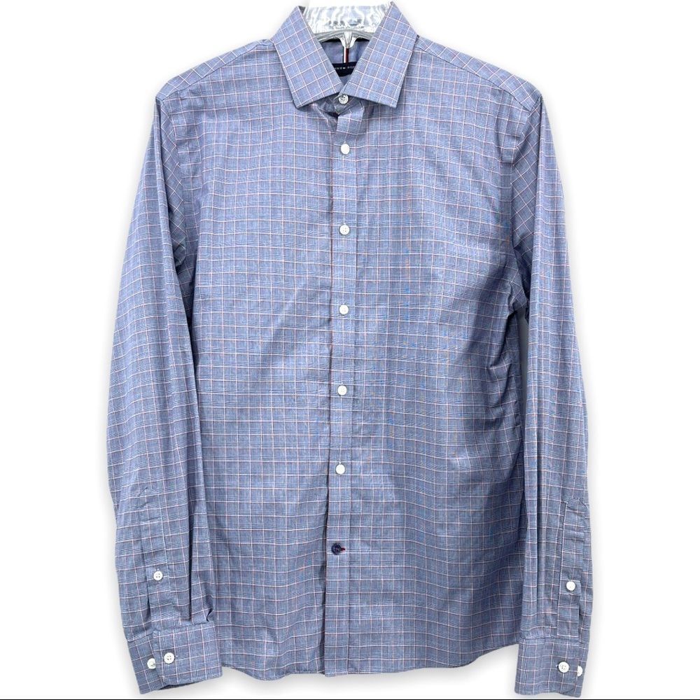 Tommy Hilfiger Mens Slim Dit Button Down Shirt Non Iron